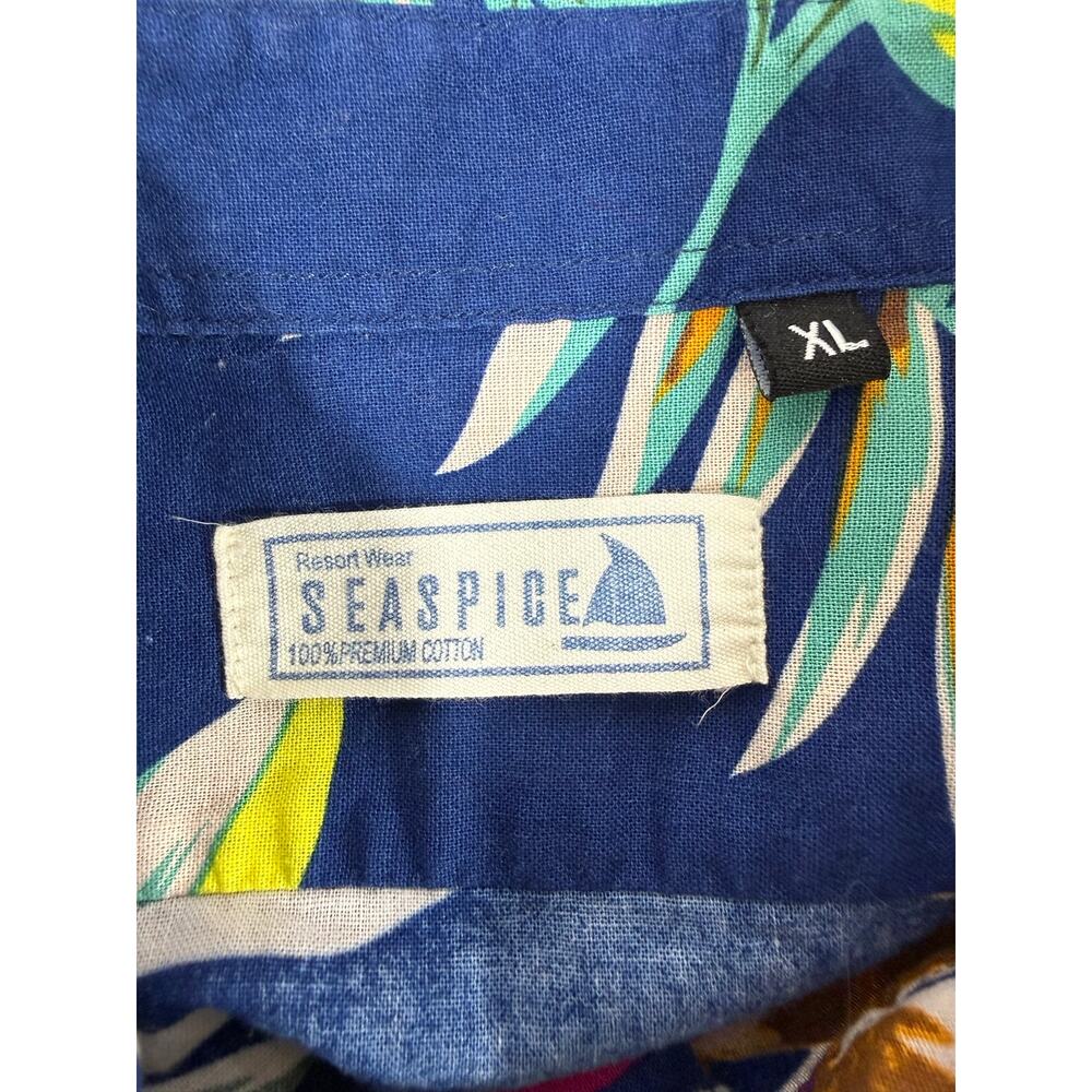 Seaspice Resort Wear Hawaiian Shirt XL Blue Tropical Floral 100% Cotton - Picture 2 of 6